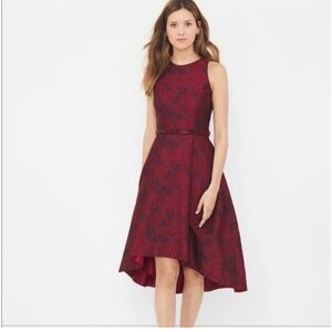 WHBM Red and Black High Low Jacquard Dress